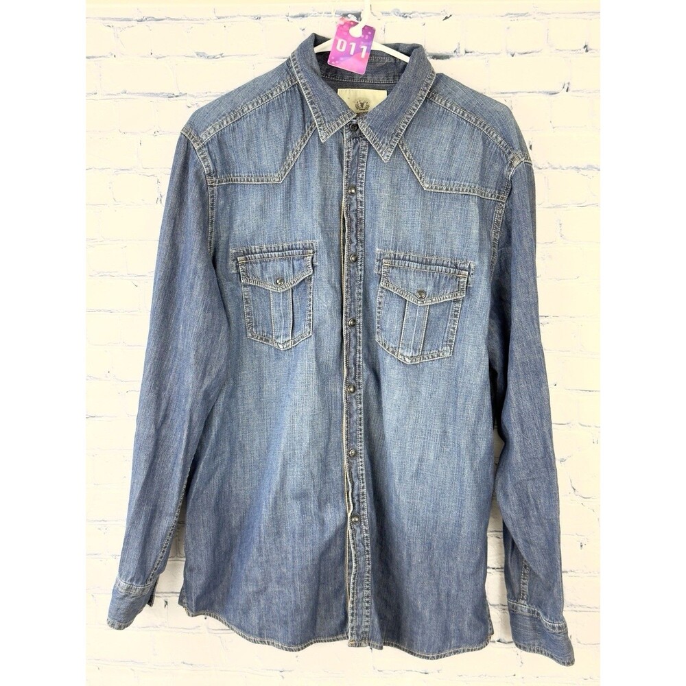 Robuck Co Mens Sz L Med Wash Denim Pearl Snap Western Shirt Shacket